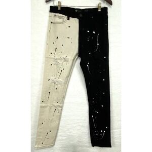 Waimea Mens Distressed Skinny Fit Black/White Paint Splatter Jeans 32